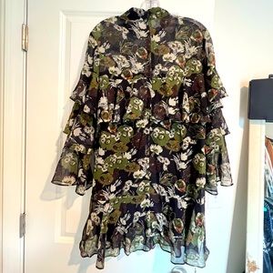 Liquorish Floral Print Tiered Dress - Black olive / US sz 8